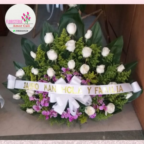Abanico fúnebre rosas y orquídeas