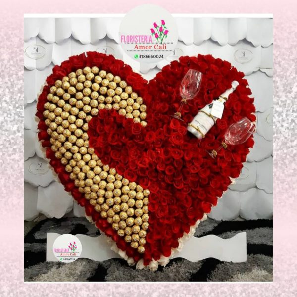 Corazón Floral Brindis con Chocolate