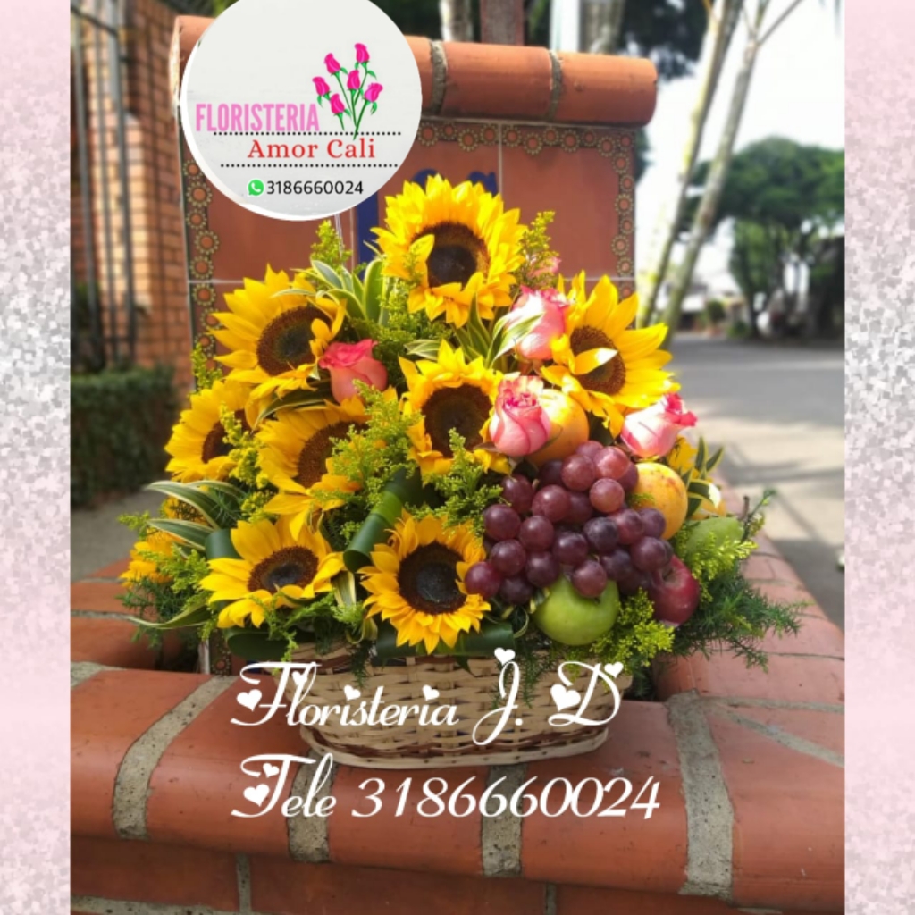 canasta floral con girasoles -