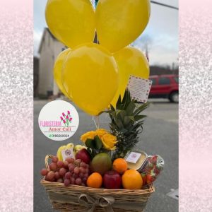 canasta frutal rosas y globos