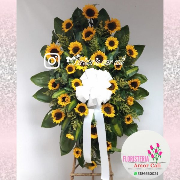 corona funebre en girasoles