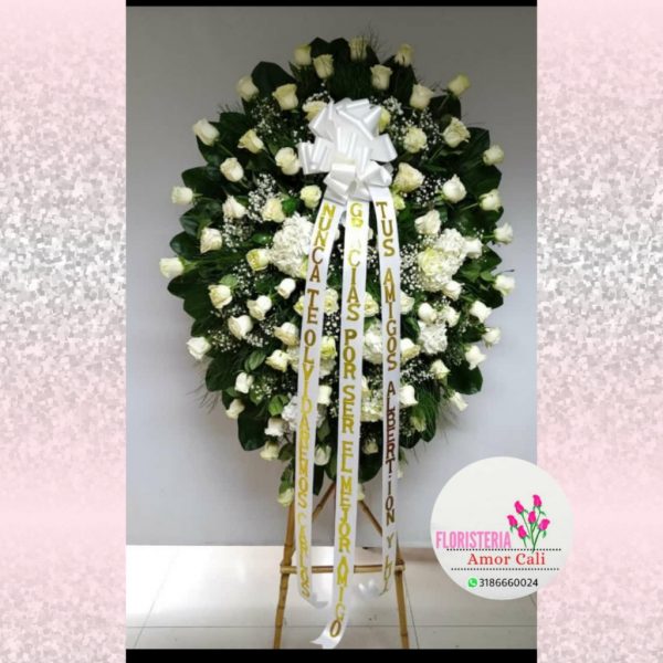 corona funebre grande rosas y ortencia