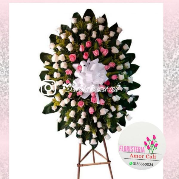 corona fúnebre rosas blancas y naranjas