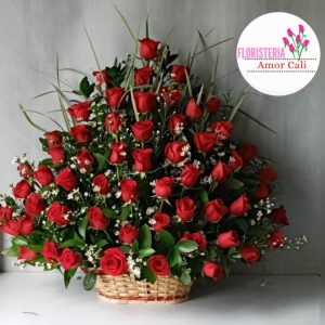 CANASTA DE ROSAS ROJAS