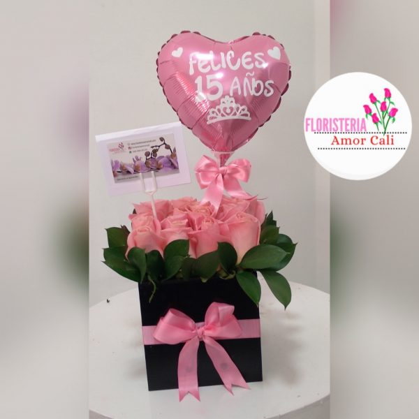 cubo de rosas de 15 años