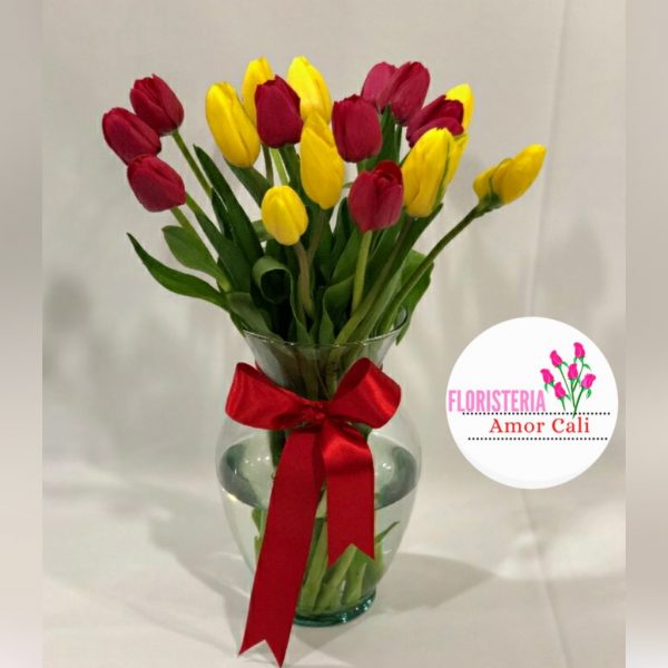 jarrón de 20 tulipanes