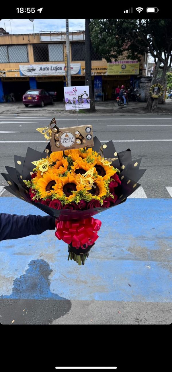 girasoles y rosas